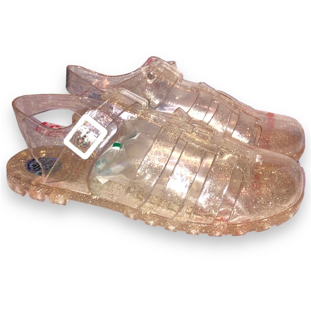 Peachy glittery transparent jelly sandals for women